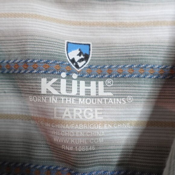 Kuhl Shirt Large Beige Striped Sleeve Cotton Blend Bohemian - Picture 5 of 11